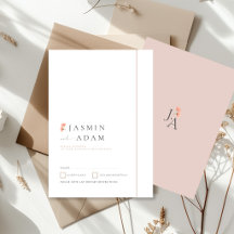 Elegante Blush-Blumen-Monogramm-Hochzeits-RSVP