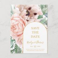 Elegante Blush Blumengarten Save the Date Postkart
