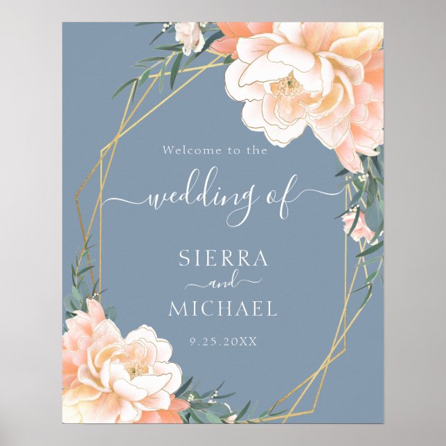 Elegante Blush Blush Gold Peach Floral Wedding Poster (Vorne)