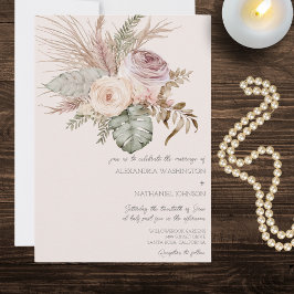 Elegante Blush Bohemisch Bouquet Wedding Einladung