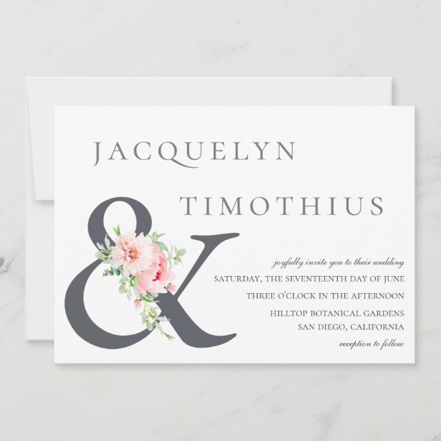 Elegante Blush Botanischer Ampersand Hochzeit Einladung (Vorderseite)