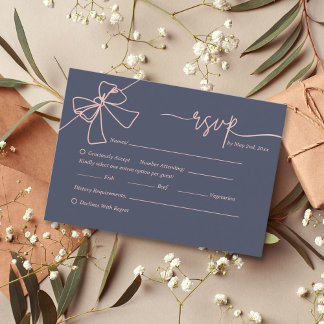 Elegante Blush Bow Slate Blue Wedding Response Car RSVP Karte
