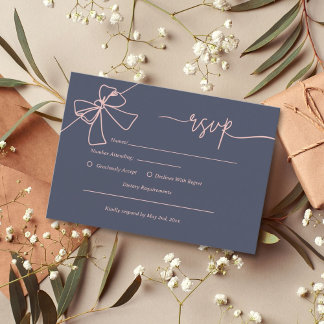 Elegante Blush Bow Slate Blue Wedding Response Car RSVP Karte