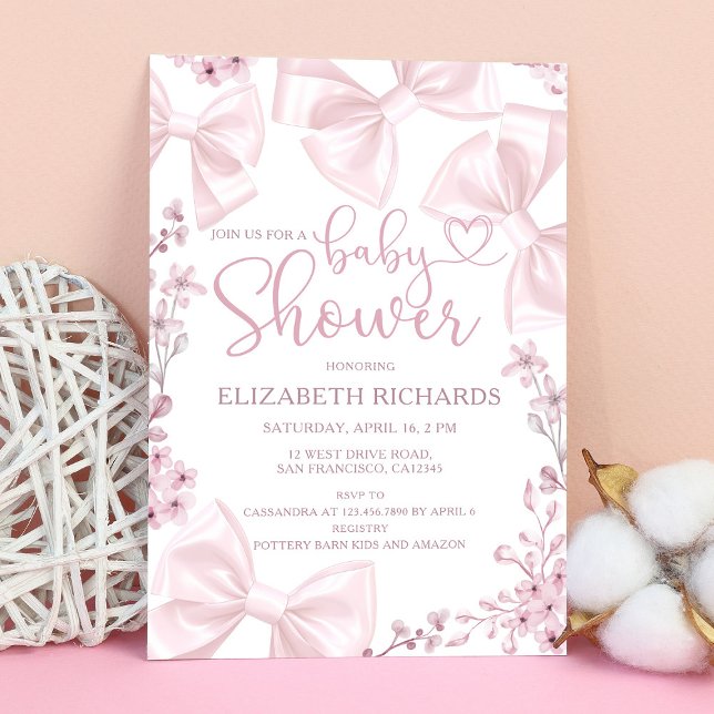 Elegante Blush Bow Theme Girl Baby Shower Einladung (Von Creator hochgeladen)