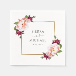 Elegante Blush Burgundy Floral Gold Wedding Serviette