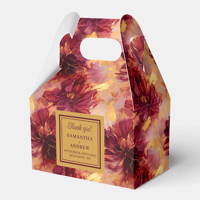 Elegante Blush Burgundy Gold Boho Gastgeschenk Hoc Geschenkschachtel (Elegant Blush Burgundy Gold Boho Wedding Favor Box)