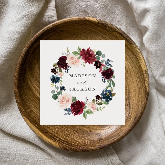 Elegante Blush Burgundy und blumenreiche Hochzeit  Serviette (Von Creator hochgeladen)