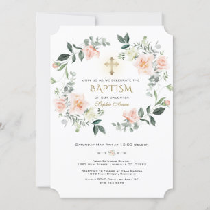 Elegante Blush Cream Blume Wreath Gold Taufe Einladung