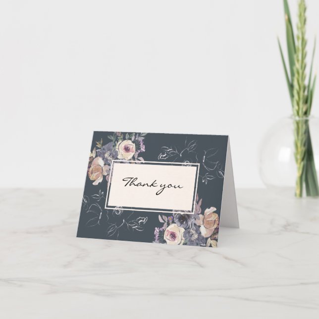 Elegante Blush Cream Floral Navy Hintergrund Hochz Dankeskarte (Vorderseite)
