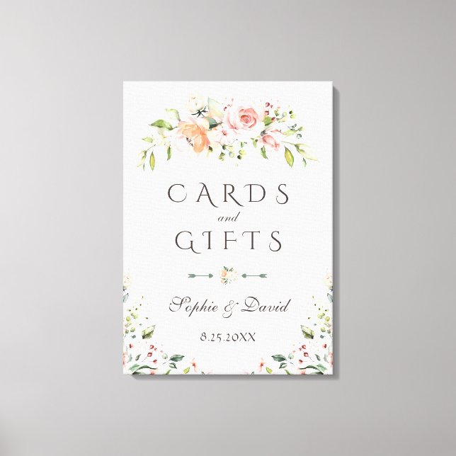 Elegante Blush Creme Blumenkarten & Geschenke Hoch Leinwanddruck (Vorderseite)