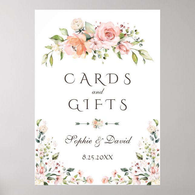 Elegante Blush Creme Blumenkarten & Geschenke Hoch Poster (Vorne)
