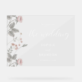 Elegante Blush Dark Gray Floral Wedding Willkommen Acrylschild