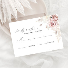 Elegante Blush Dusty Rose Bloral Wedding RSVP Card
