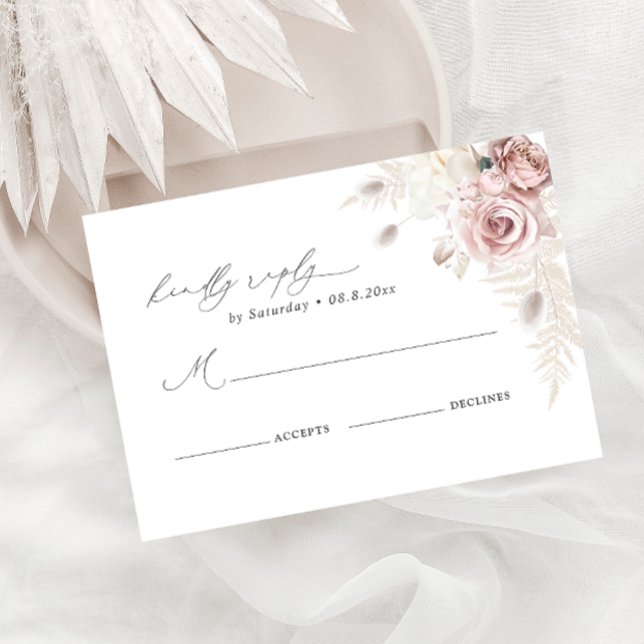 Elegante Blush Dusty Rose Bloral Wedding RSVP Card (Von Creator hochgeladen)