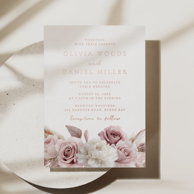 Elegante Blush Dusty Rose Wedding Rose Gold Folieneinladung (Von Creator hochgeladen)