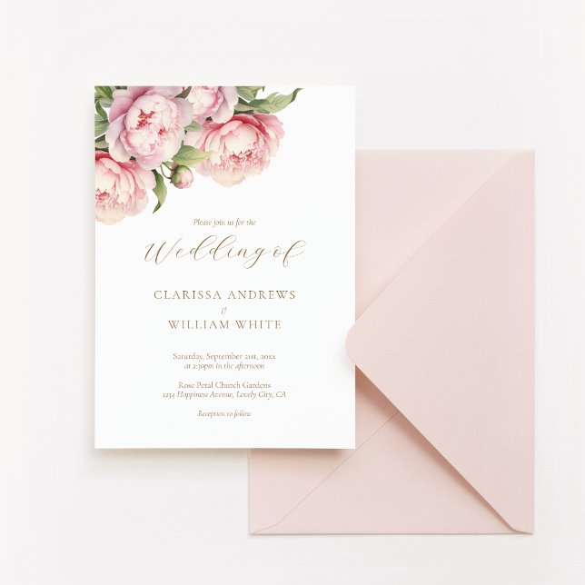 Elegante Blush Floral Gold Weiß Moderne Hochzeit Einladung (Von Creator hochgeladen)