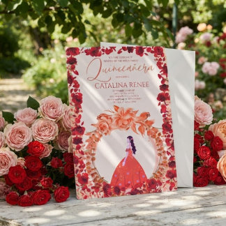 Elegante Blush Floral Quinceañera Einladung