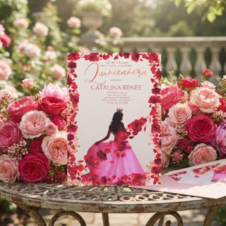 Elegante Blush Floral Quinceañera Einladung