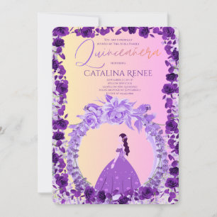 Elegante Blush Floral Quinceañera Einladung