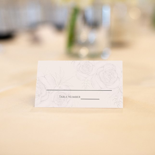 Elegante Blush Floral Wedding Tischnummer Platzkarte (Elegant floral blush black place card with soft taupe inside )