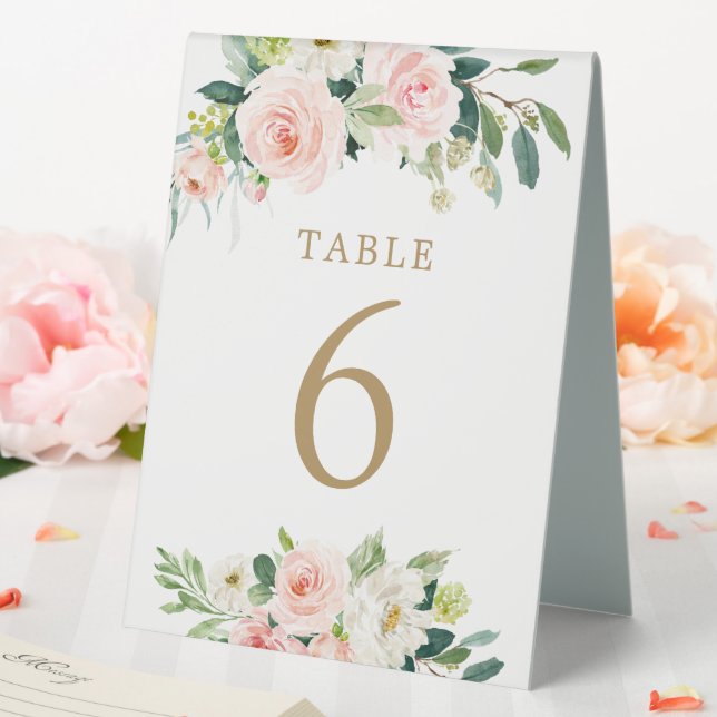 Elegante Blush Floral Wedding Tischnummern Tischaufsteller (In Situ (Hochzeit))