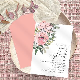 Elegante Blush Florals Achtzigste Geburtstagsparty Einladung