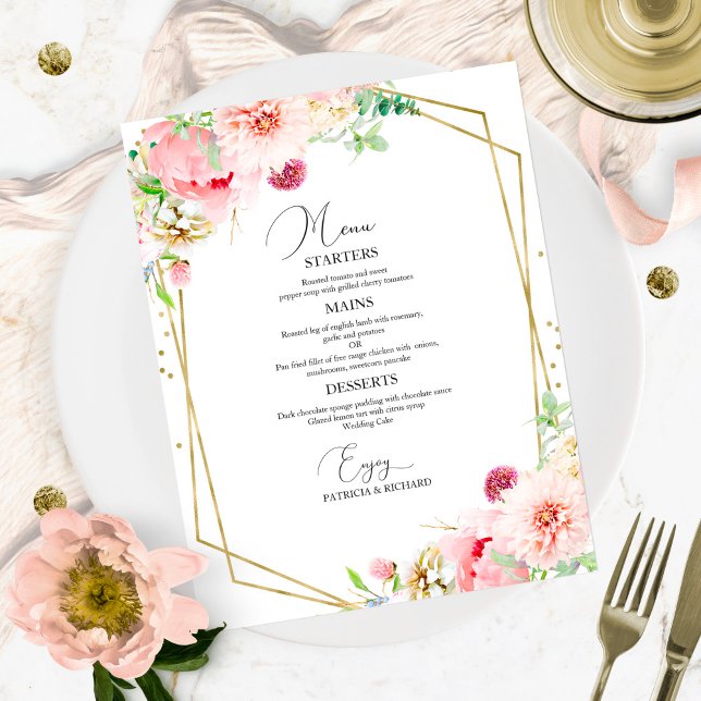 Elegante Blush Geometric Wedding Menu Card Menükarte (Von Creator hochgeladen)