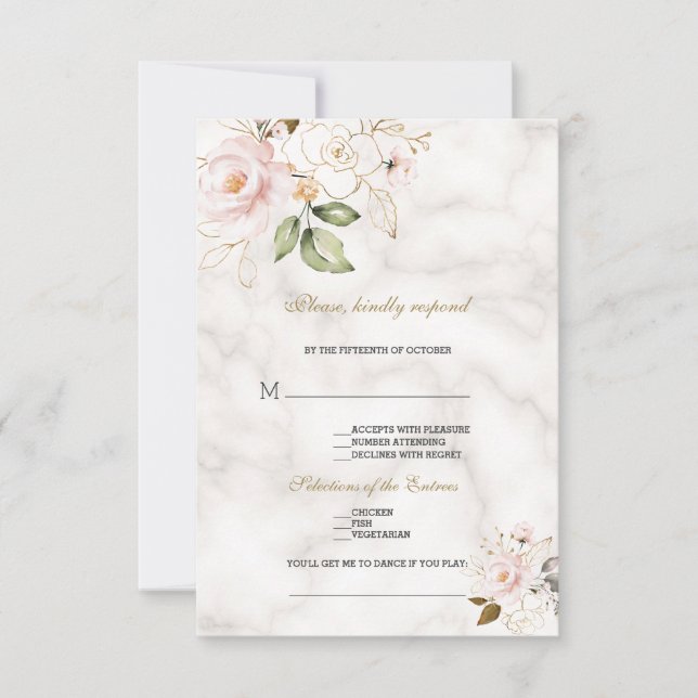 Elegante Blush Gold Blume Song Anfrage Hochzeit RSVP Karte (Vorderseite)