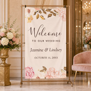 Elegante Blush Gold English Floral Wedding Party Banner