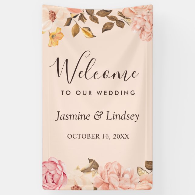 Elegante Blush Gold English Floral Wedding Party Banner (Vertikal)