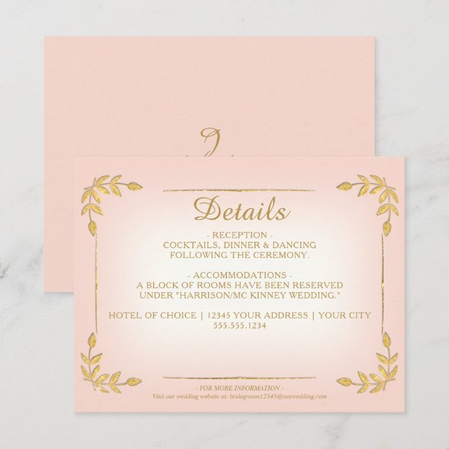 Elegante Blush Gold Greenery Klassische Hochzeitss Einladung (Vorne/Hinten)