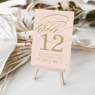 Elegante Blush-Gold-Kalligrafie-Monogramm-Hochzeit Tischnummer