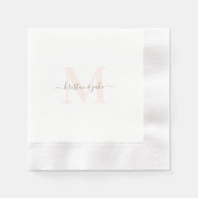 Elegante Blush & Gold Monogram Swash Wedding II Serviette (Vorderseite)