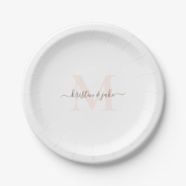 Elegante Blush & Gold Monogram Swash Wedding Pappteller