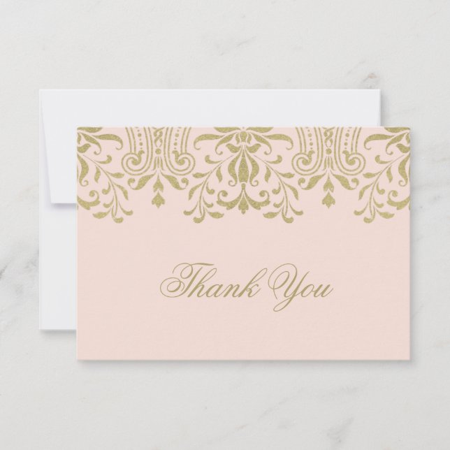 Elegante Blush Gold Vintager Glamour Hochzeit Dankeskarte (Vorderseite)