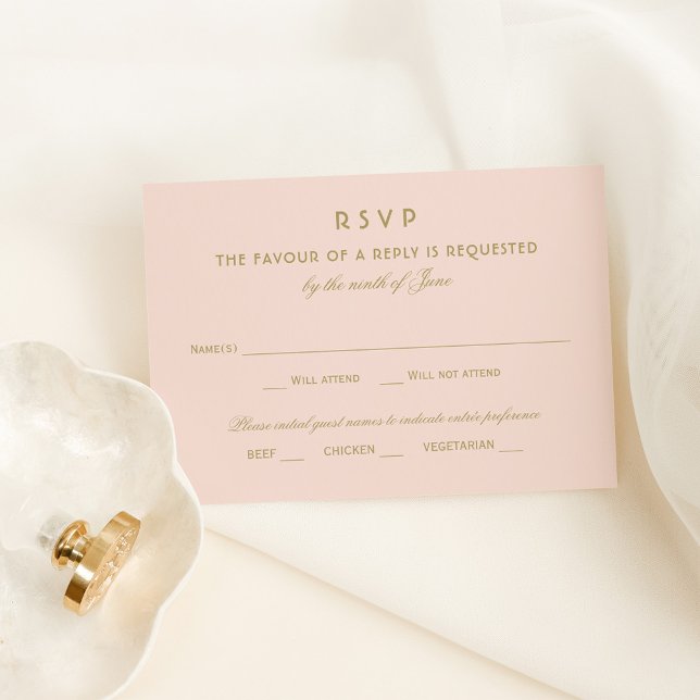 Elegante Blush Gold Vintager Glamour Hochzeit RSVP Karte (Von Creator hochgeladen)