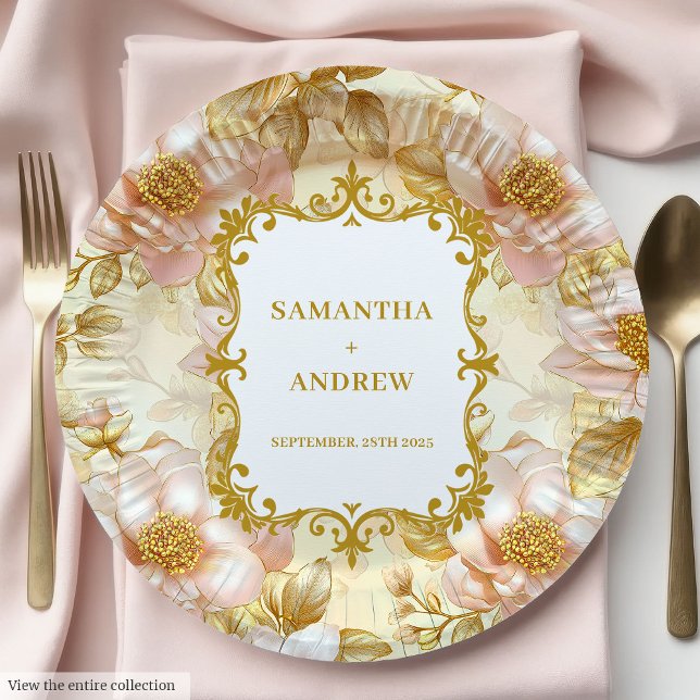 Elegante Blush Gold Wedding Paper Teller (Elegant Blush Gold Wedding Paper Plates)