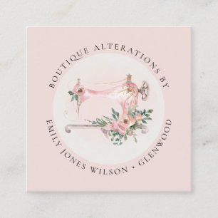 Elegante Blush Gray Nähmaschine Blumenmatte Quadratische Visitenkarte