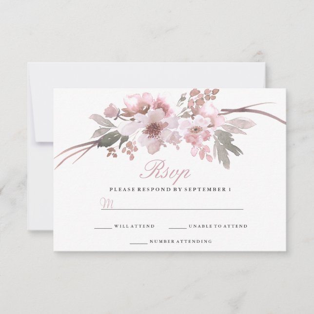 Elegante Blush & Gray Weiße Blütenhochzeit RSVP (Vorderseite)
