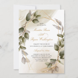 Elegante Blush Green & Gold Foliage Hochzeit Einladung