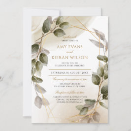 Elegante Blush Green & Gold Watercolor Wedding Einladung