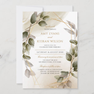 Elegante Blush Green & Gold Watercolor Wedding   Einladung