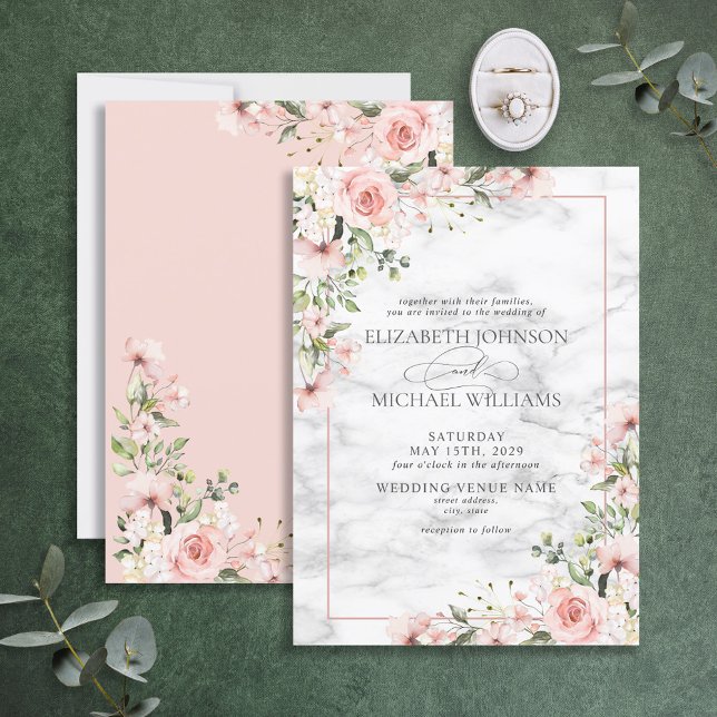 Elegante Blush Greenery Dusty Pink Floral Wedding Einladung (Von Creator hochgeladen)