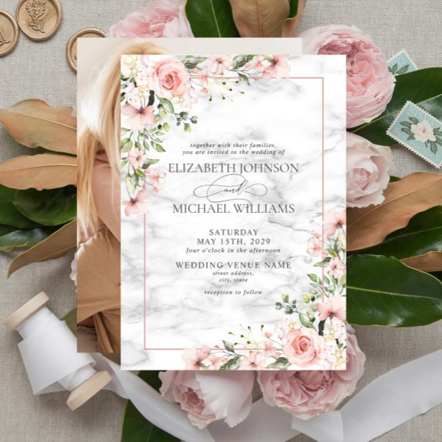 Elegante Blush Greenery Dusty Pink Floral Wedding Einladung (Von Creator hochgeladen)