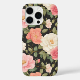 Elegante Blush & Ivory Rose auf klassischem Schwar iPhone 16 Pro Hülle