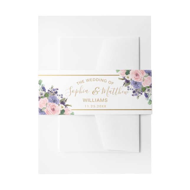 Elegante Blush Lavendel Bloral Rose Hochzeit Gold Einladungsbanderole (Vorderseite Beispiel)