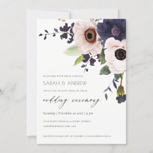 Elegante Blush Navy Anemone Bloral Wedding Einladu Dankeskarte