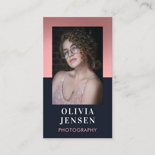 Elegante Blush & Navy Berufliche Fotografie Visitenkarte (Vorderseite)