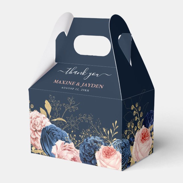 Elegante Blush & Navy Blumental Wedding Vielen Dan Geschenkschachtel (Vorderseite)