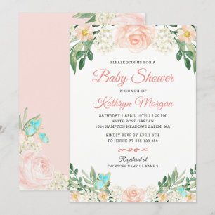 Elegante Blush Peach Floral Blossom Babydusche Einladung